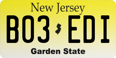 NJ license plate B03EDI