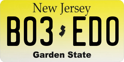 NJ license plate B03EDO
