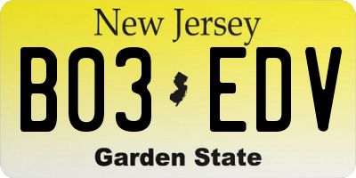 NJ license plate B03EDV
