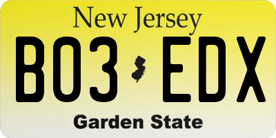 NJ license plate B03EDX