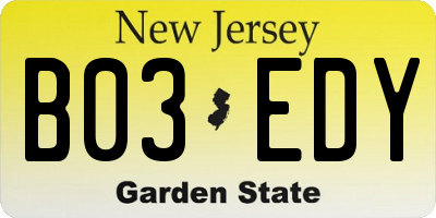 NJ license plate B03EDY