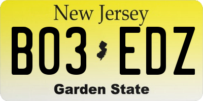 NJ license plate B03EDZ
