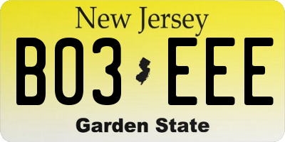 NJ license plate B03EEE