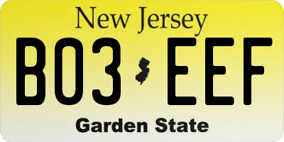 NJ license plate B03EEF