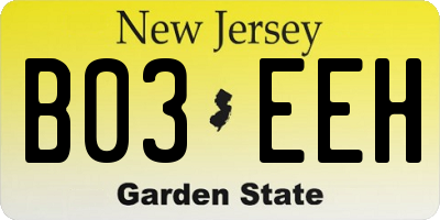 NJ license plate B03EEH