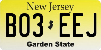 NJ license plate B03EEJ