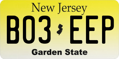 NJ license plate B03EEP