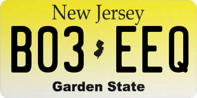 NJ license plate B03EEQ