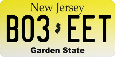 NJ license plate B03EET