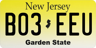 NJ license plate B03EEU