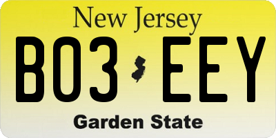 NJ license plate B03EEY