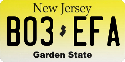 NJ license plate B03EFA