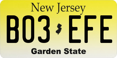 NJ license plate B03EFE