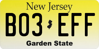 NJ license plate B03EFF