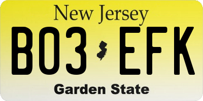 NJ license plate B03EFK