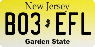 NJ license plate B03EFL