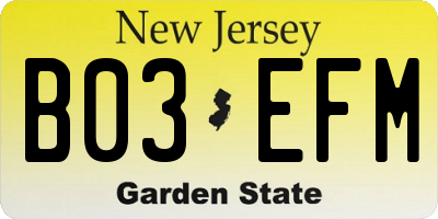 NJ license plate B03EFM