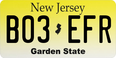 NJ license plate B03EFR