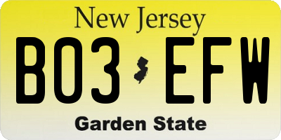 NJ license plate B03EFW