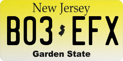 NJ license plate B03EFX