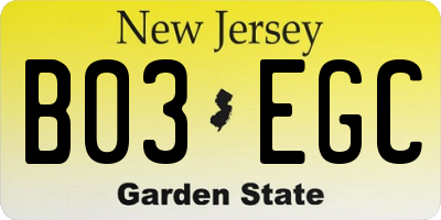NJ license plate B03EGC