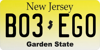 NJ license plate B03EGO