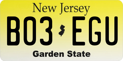 NJ license plate B03EGU