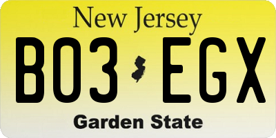 NJ license plate B03EGX