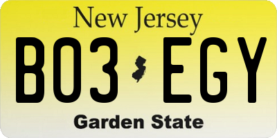 NJ license plate B03EGY