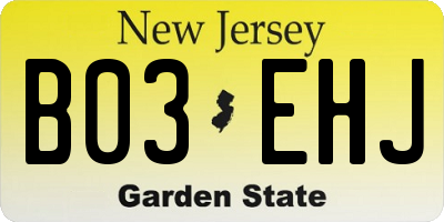 NJ license plate B03EHJ