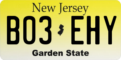 NJ license plate B03EHY