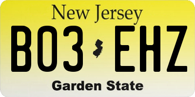 NJ license plate B03EHZ