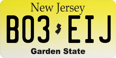 NJ license plate B03EIJ