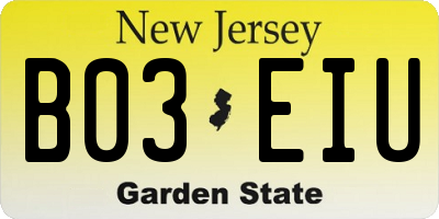 NJ license plate B03EIU
