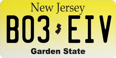 NJ license plate B03EIV
