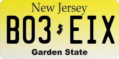 NJ license plate B03EIX