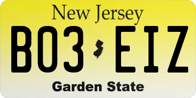 NJ license plate B03EIZ