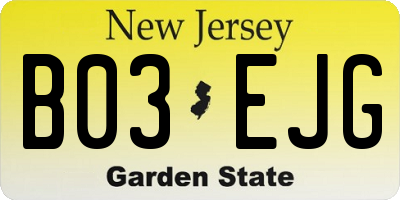 NJ license plate B03EJG