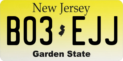 NJ license plate B03EJJ