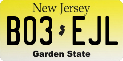 NJ license plate B03EJL