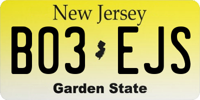 NJ license plate B03EJS