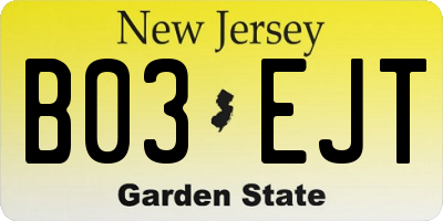 NJ license plate B03EJT