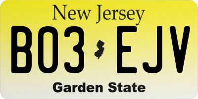NJ license plate B03EJV