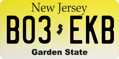 NJ license plate B03EKB
