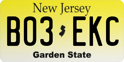 NJ license plate B03EKC