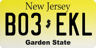 NJ license plate B03EKL