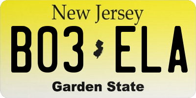NJ license plate B03ELA