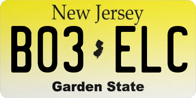 NJ license plate B03ELC