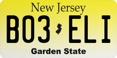 NJ license plate B03ELI