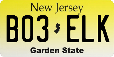 NJ license plate B03ELK